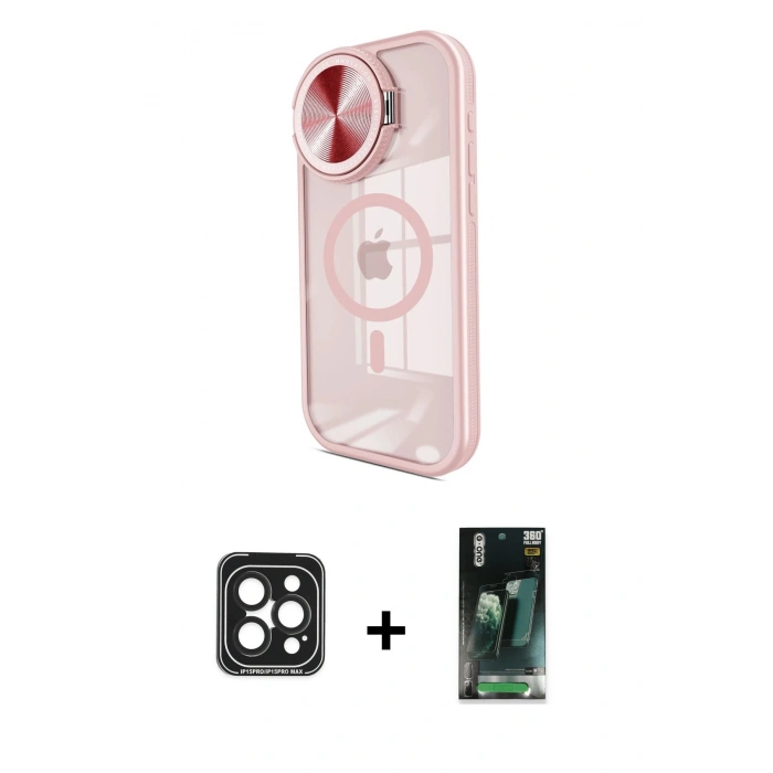 MARSİLYAN™- iPhone 15 Pro Max Kılıf Kıvılcım Modern Koleksiyonu - Şeffaf 360 Full Body Arka Koruyucu + PVD Metal Kamera Lens - SH