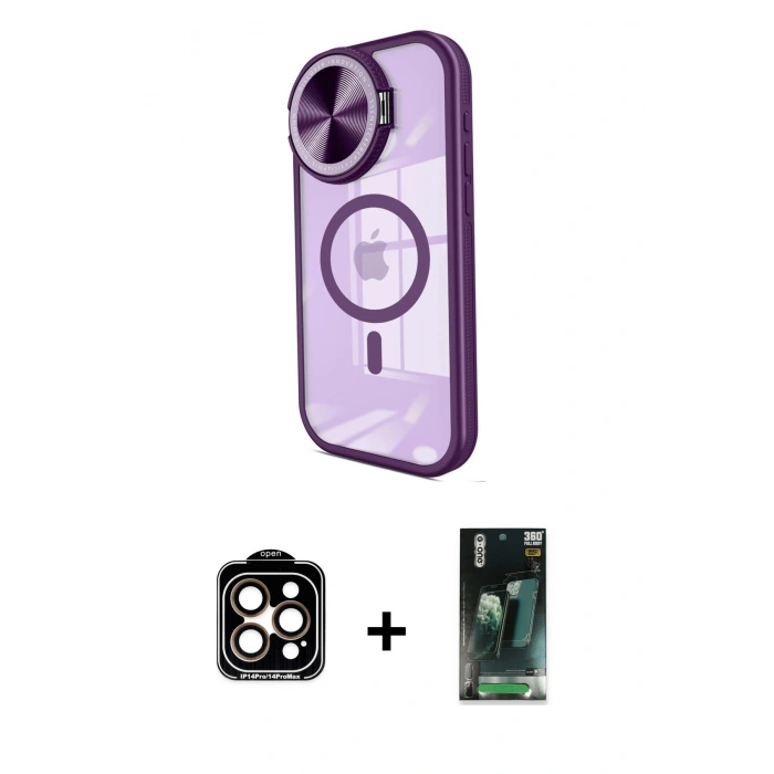 MARSİLYAN™- iPhone 15 Pro Max Kılıf Kıvılcım Modern Koleksiyonu - Şeffaf 360 Full Body Arka Koruyucu + PVD Metal Kamera Lens - TU