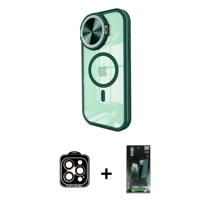 MARSİLYAN™- iPhone 15 Pro Max Kılıf Kıvılcım Modern Koleksiyonu - Şeffaf 360 Full Body Arka Koruyucu + PVD Metal Kamera Lens - TU