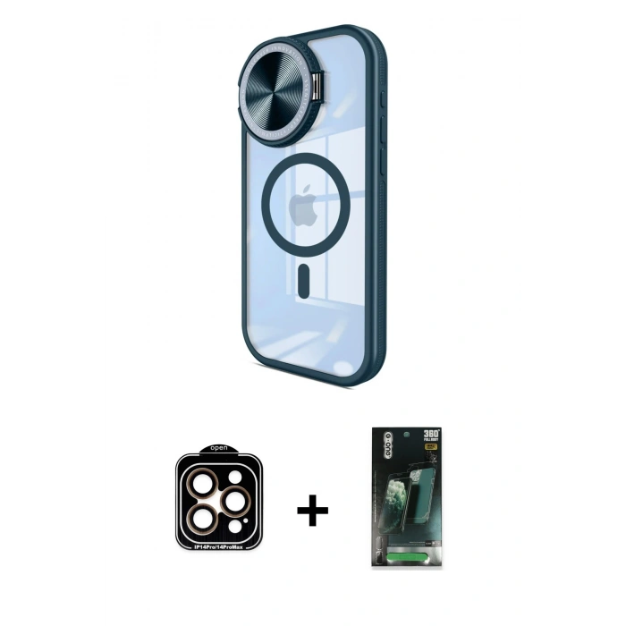 MARSİLYAN™- iPhone 15 Pro Max Kılıf Kıvılcım Modern Koleksiyonu - Şeffaf 360 Full Body Arka Koruyucu + PVD Metal Kamera Lens - TU