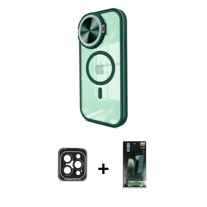 MARSİLYAN™- iPhone 15 Pro Max Kılıf Kıvılcım Modern Koleksiyonu - Şeffaf 360 Full Body Arka Koruyucu + PVD Metal Kamera Lens - SH