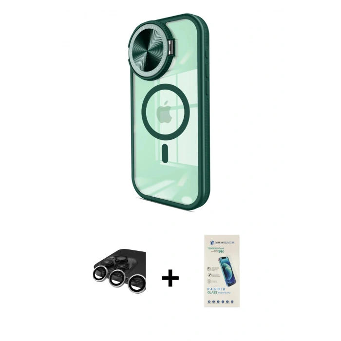 MARSİLYAN™- iPhone 15 Pro Max Kılıf Kıvılcım Modern Koleksiyonu - Şeffaf Pasifik Cam Ekran Koruyucu + Gümüş Raze Metal Kamera Lens