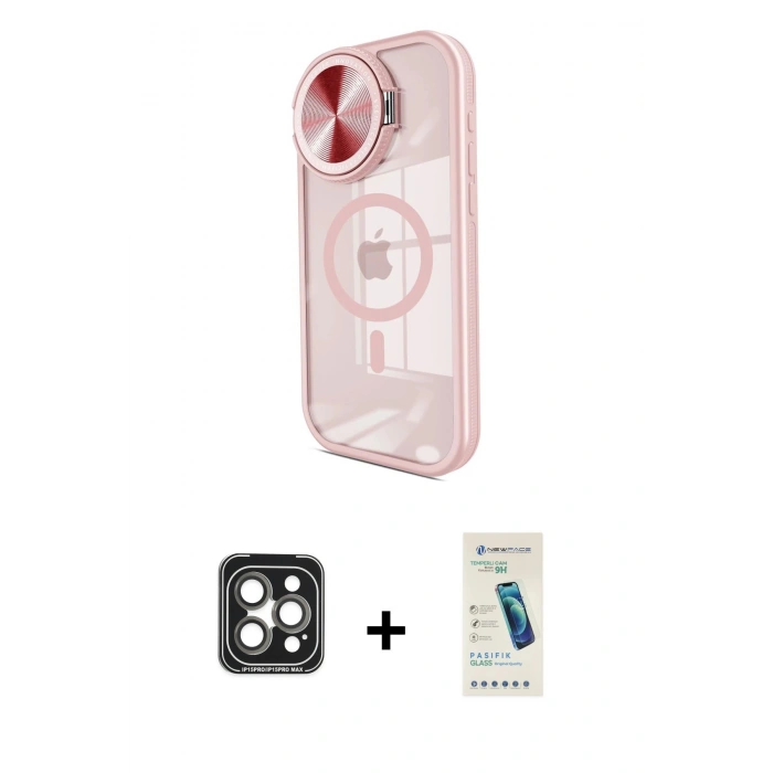 MARSİLYAN™- iPhone 15 Pro Max Kılıf Kıvılcım Modern Koleksiyonu - Şeffaf Pasifik Cam Ekran Koruyucu + PVD Metal Kamera Lens - GI