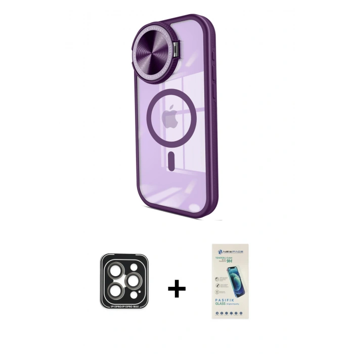MARSİLYAN™- iPhone 15 Pro Max Kılıf Kıvılcım Modern Koleksiyonu - Şeffaf Pasifik Cam Ekran Koruyucu + PVD Metal Kamera Lens - GI