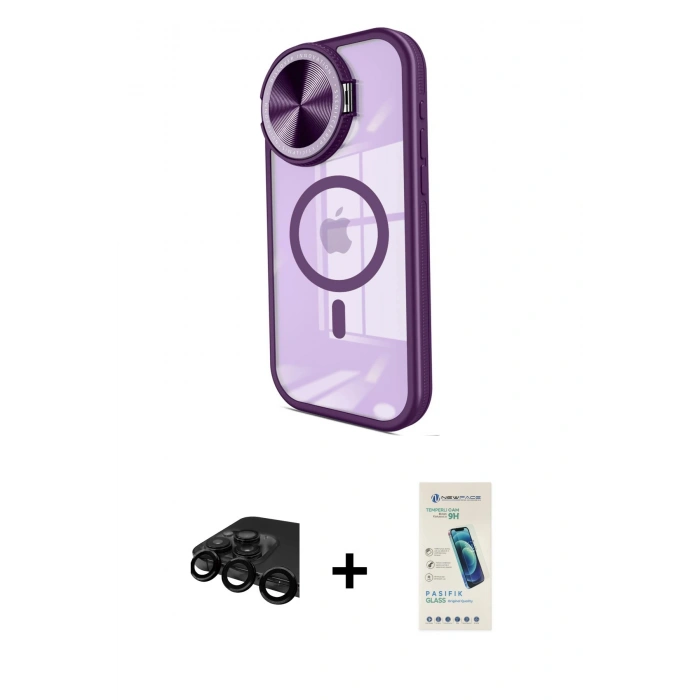 MARSİLYAN™- iPhone 15 Pro Max Kılıf Kıvılcım Modern Koleksiyonu - Şeffaf Pasifik Cam Ekran Koruyucu + Raze Metal Kamera Lens - SH