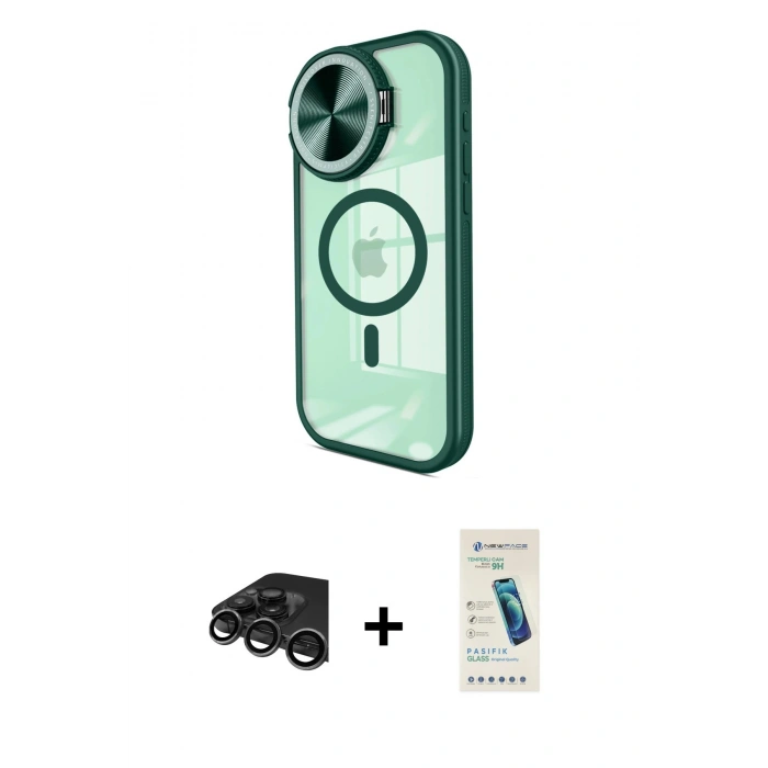 MARSİLYAN™- iPhone 15 Pro Max Kılıf Kıvılcım Modern Koleksiyonu - Şeffaf Pasifik Cam Ekran Koruyucu + Raze Metal Kamera Lens - TMGI