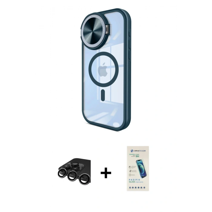 MARSİLYAN™- iPhone 15 Pro Max Kılıf Kıvılcım Modern Koleksiyonu - Şeffaf Pasifik Cam Ekran Koruyucu + Raze Metal Kamera Lens - TMGI
