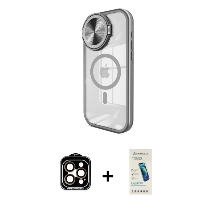 MARSİLYAN™- iPhone 15 Pro Max Kılıf Kıvılcım Modern Koleksiyonu - Şeffaf Pasifik Cam Ekran Koruyucu + PVD Metal Kamera Lens - TU