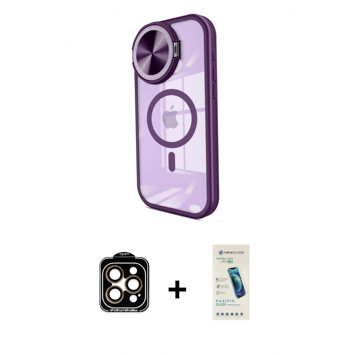 MARSİLYAN™- iPhone 15 Pro Max Kılıf Kıvılcım Modern Koleksiyonu - Şeffaf Pasifik Cam Ekran Koruyucu + PVD Metal Kamera Lens - TU