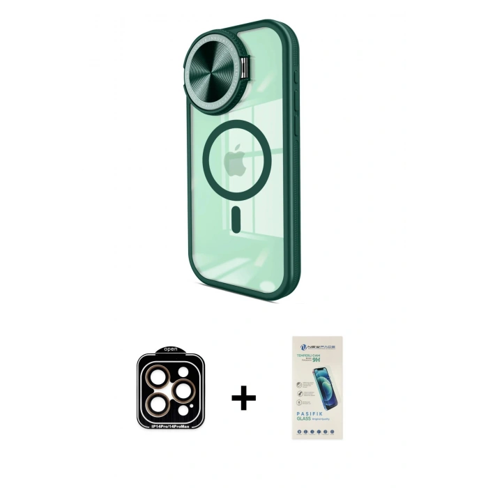 MARSİLYAN™- iPhone 15 Pro Max Kılıf Kıvılcım Modern Koleksiyonu - Şeffaf Pasifik Cam Ekran Koruyucu + PVD Metal Kamera Lens - TU