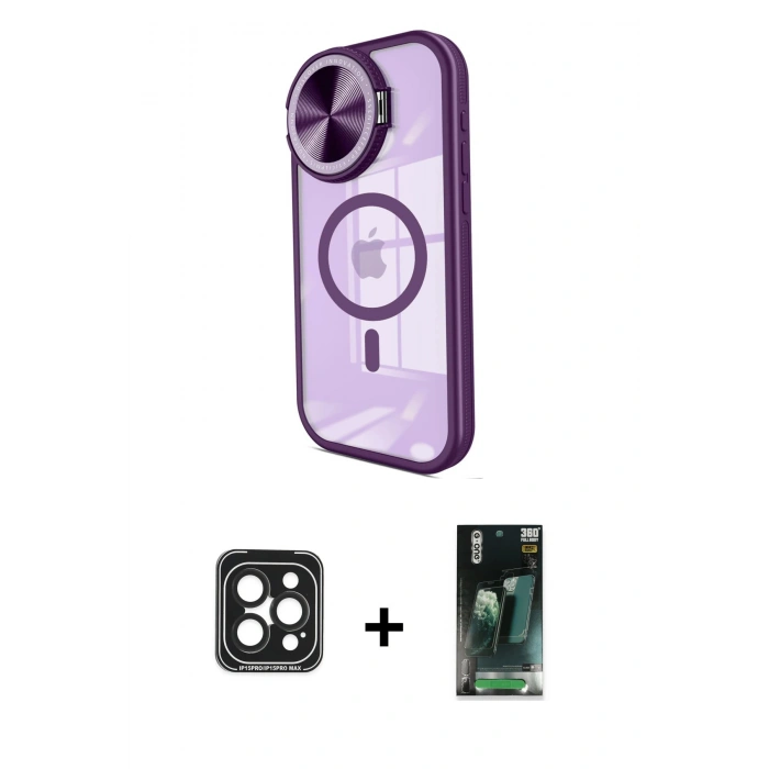 MARSİLYAN™- iPhone 15 Pro Max Kılıf Kıvılcım Modern Koleksiyonu - Siyah 360 Mat Full Body Arka Koruyucu + Siyah PVD Metal Kamera Lens