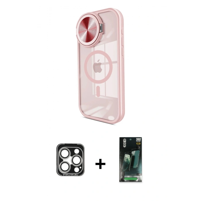 MARSİLYAN™- iPhone 15 Pro Max Kılıf Kıvılcım Modern Koleksiyonu - Siyah 360 Mat Full Body Arka Koruyucu + PVD Metal Kamera Lens - GS