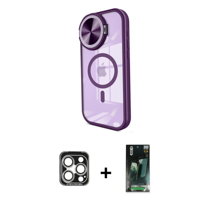 MARSİLYAN™- iPhone 15 Pro Max Kılıf Kıvılcım Modern Koleksiyonu - Siyah 360 Mat Full Body Arka Koruyucu + PVD Metal Kamera Lens - GS