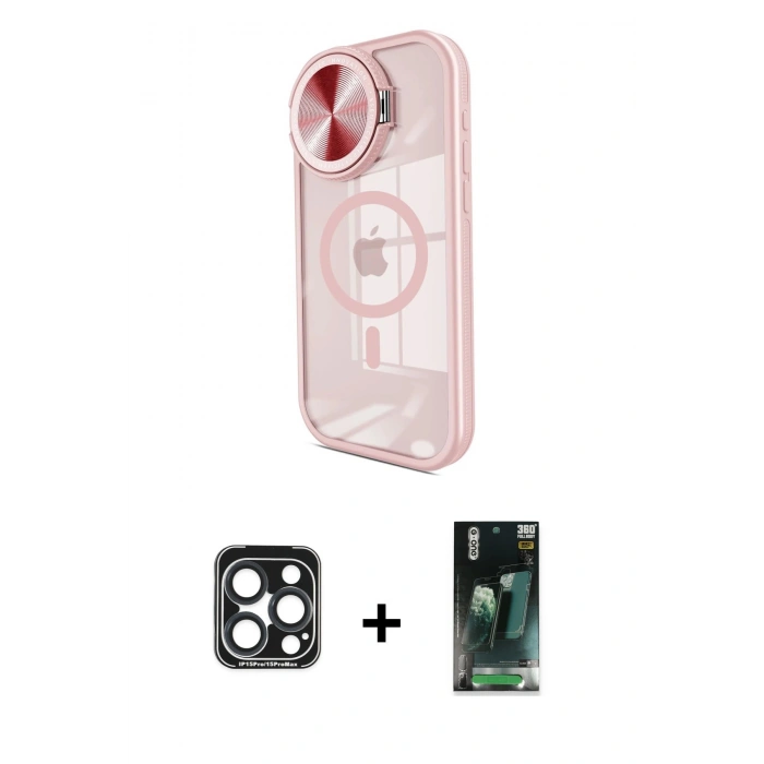 MARSİLYAN™- iPhone 15 Pro Max Kılıf Kıvılcım Modern Koleksiyonu - Siyah 360 Mat Full Body Arka Koruyucu + PVD Metal Kamera Lens - LT