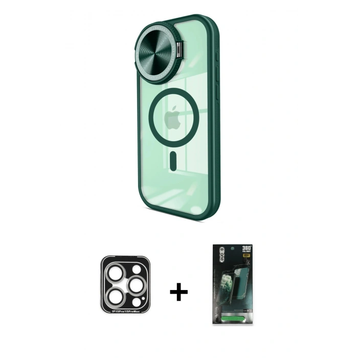 MARSİLYAN™- iPhone 15 Pro Max Kılıf Kıvılcım Modern Koleksiyonu - Siyah 360 Mat Full Body Arka Koruyucu + PVD Metal Kamera Lens - GS
