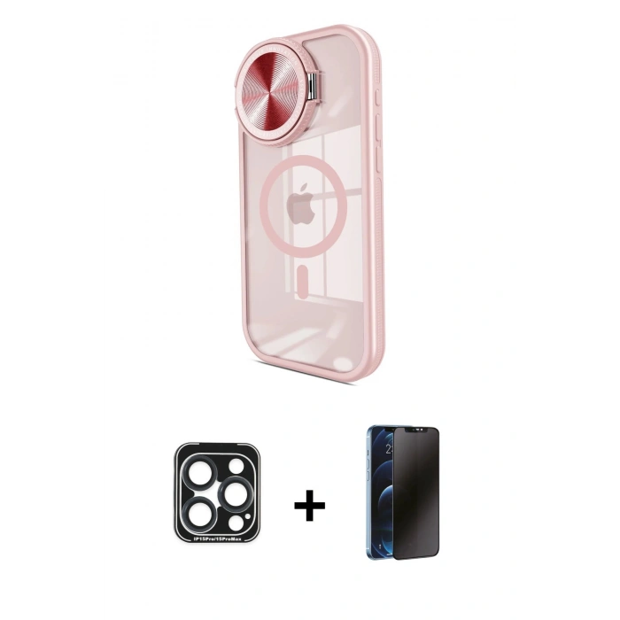 MARSİLYAN™- iPhone 15 Pro Max Kılıf Kıvılcım Modern Koleksiyonu - Siyah 3D Antistatik Hayalet Cam Ekran Koruyucu + PVD Metal Kamera Lens - LT