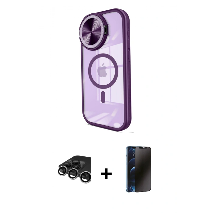 MARSİLYAN™- iPhone 15 Pro Max Kılıf Kıvılcım Modern Koleksiyonu - Siyah 3D Antistatik Hayalet Cam Ekran Koruyucu + Gümüş Raze Metal Kamera Lens