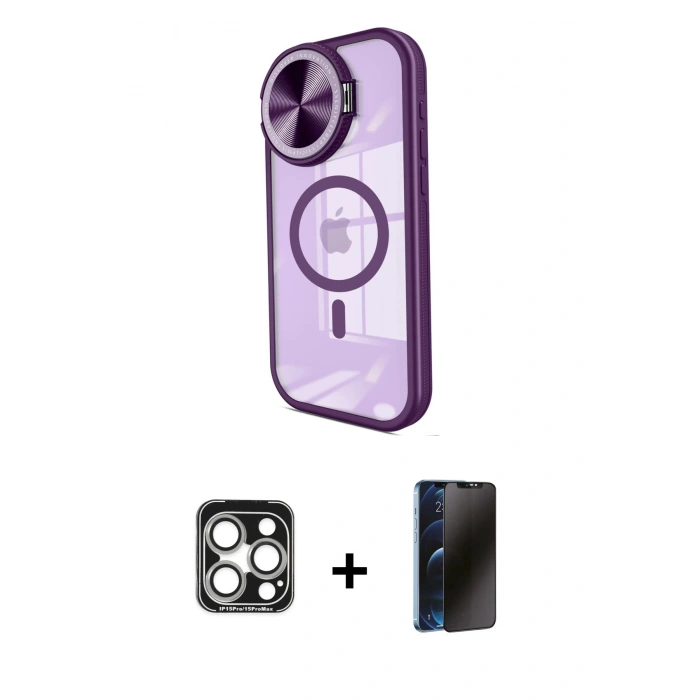 MARSİLYAN™- iPhone 15 Pro Max Kılıf Kıvılcım Modern Koleksiyonu - Siyah 3D Antistatik Hayalet Cam Ekran Koruyucu + PVD Metal Kamera Lens - GS