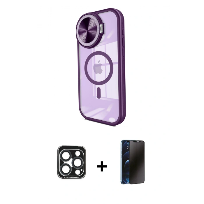 MARSİLYAN™- iPhone 15 Pro Max Kılıf Kıvılcım Modern Koleksiyonu - Siyah 3D Antistatik Hayalet Cam Ekran Koruyucu + PVD Metal Kamera Lens - LT