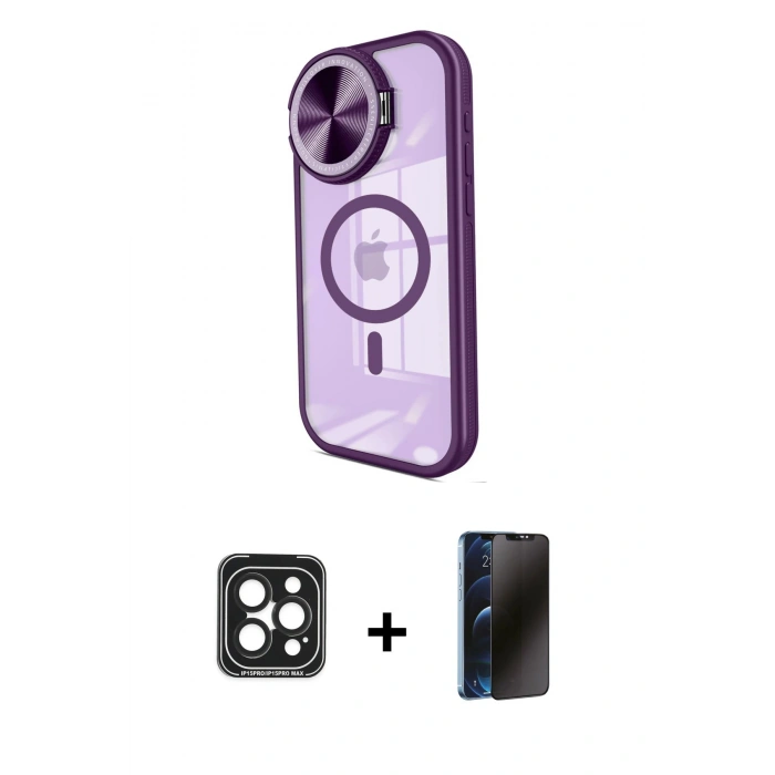 MARSİLYAN™- iPhone 15 Pro Max Kılıf Kıvılcım Modern Koleksiyonu - Siyah 3D Antistatik Hayalet Cam Ekran Koruyucu + PVD Metal Kamera Lens - SH