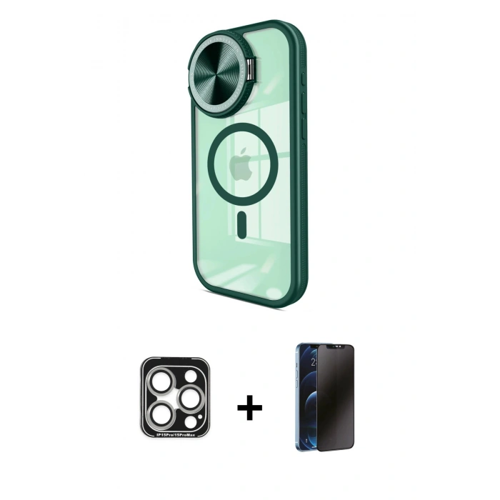 MARSİLYAN™- iPhone 15 Pro Max Kılıf Kıvılcım Modern Koleksiyonu - Siyah 3D Antistatik Hayalet Cam Ekran Koruyucu + PVD Metal Kamera Lens - GS