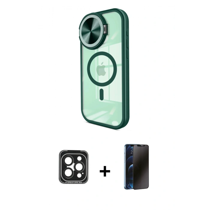 MARSİLYAN™- iPhone 15 Pro Max Kılıf Kıvılcım Modern Koleksiyonu - Siyah 3D Antistatik Hayalet Cam Ekran Koruyucu + PVD Metal Kamera Lens - SH
