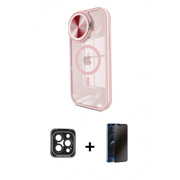 MARSİLYAN™- iPhone 15 Pro Max Kılıf Kıvılcım Modern Koleksiyonu - Siyah 3D Antistatik Hayalet Cam Ekran Koruyucu + PVD Metal Kamera Lens - SH