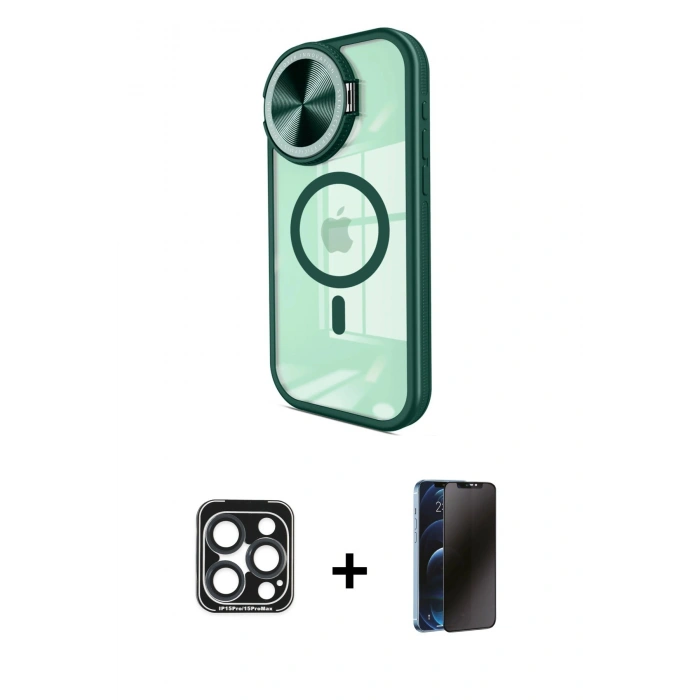 MARSİLYAN™- iPhone 15 Pro Max Kılıf Kıvılcım Modern Koleksiyonu - Siyah 3D Antistatik Hayalet Cam Ekran Koruyucu + PVD Metal Kamera Lens - LT