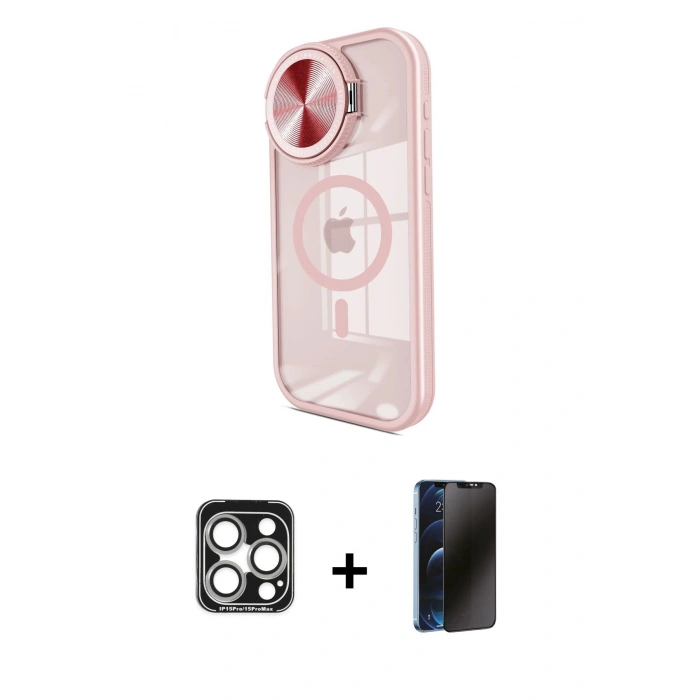 MARSİLYAN™- iPhone 15 Pro Max Kılıf Kıvılcım Modern Koleksiyonu - Siyah 3D Antistatik Hayalet Cam Ekran Koruyucu + PVD Metal Kamera Lens - GS