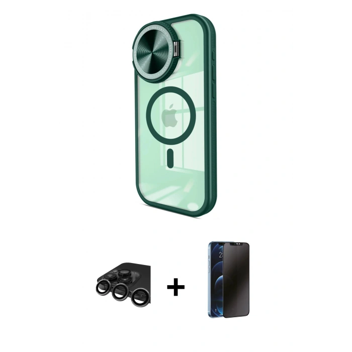 MARSİLYAN™- iPhone 15 Pro Max Kılıf Kıvılcım Modern Koleksiyonu - Siyah 3D Antistatik Hayalet Cam Ekran Koruyucu + Raze Metal Kamera Lens - TMGI