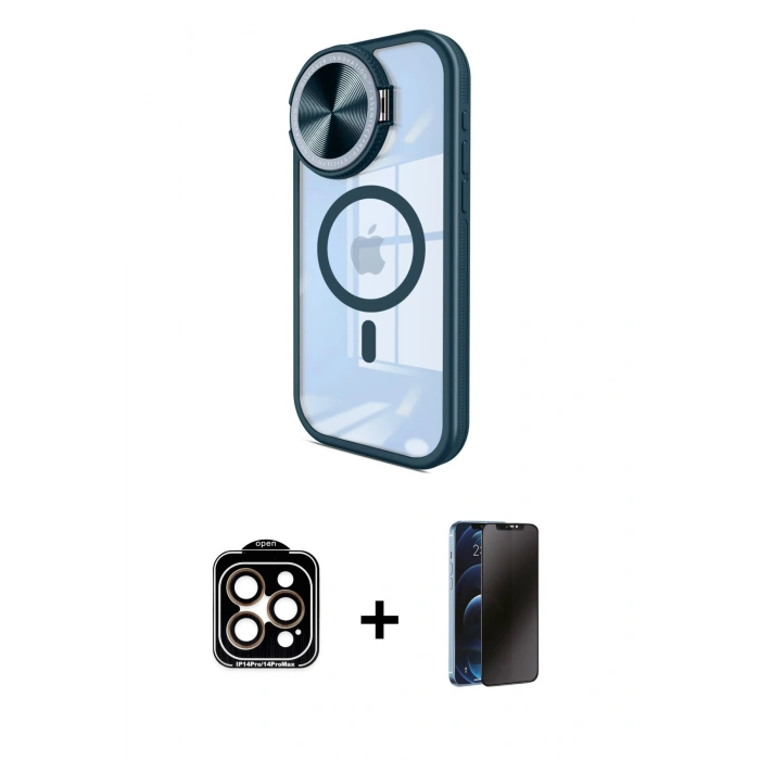 MARSİLYAN™- iPhone 15 Pro Max Kılıf Kıvılcım Modern Koleksiyonu - Siyah 3D Antistatik Hayalet Cam Ekran Koruyucu + PVD Metal Kamera Lens - TU