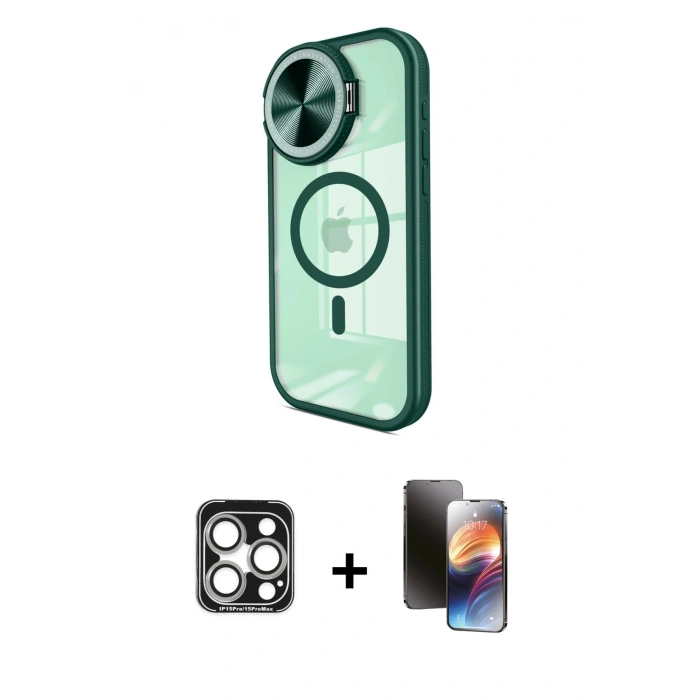 MARSİLYAN™- iPhone 15 Pro Max Kılıf Kıvılcım Modern Koleksiyonu - Siyah 3D Antistatik Mat Seramik Nano Ekran Koruyucu + Gümüş PVD Metal Kamera Lens