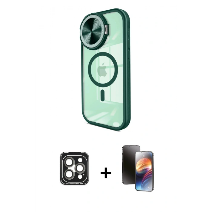 MARSİLYAN™- iPhone 15 Pro Max Kılıf Kıvılcım Modern Koleksiyonu - Siyah 3D Antistatik Mat Seramik Nano Ekran Koruyucu + PVD Metal Kamera Lens - GI