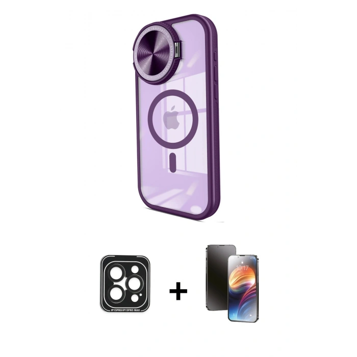 MARSİLYAN™- iPhone 15 Pro Max Kılıf Kıvılcım Modern Koleksiyonu - Siyah 3D Antistatik Mat Seramik Nano Ekran Koruyucu + PVD Metal Kamera Lens - SH