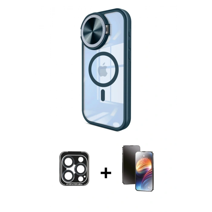 MARSİLYAN™- iPhone 15 Pro Max Kılıf Kıvılcım Modern Koleksiyonu - Siyah 3D Antistatik Mat Seramik Nano Ekran Koruyucu + PVD Metal Kamera Lens - LT
