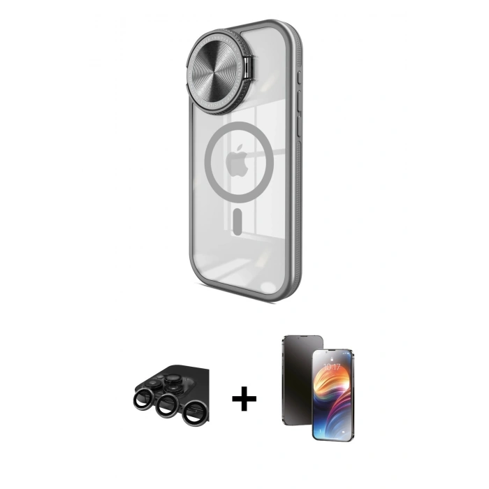MARSİLYAN™- iPhone 15 Pro Max Kılıf Kıvılcım Modern Koleksiyonu - Siyah 3D Antistatik Mat Seramik Nano Ekran Koruyucu + Raze Metal Kamera Lens - TMGI