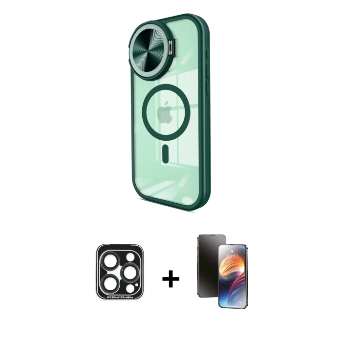 MARSİLYAN™- iPhone 15 Pro Max Kılıf Kıvılcım Modern Koleksiyonu - Siyah 3D Antistatik Mat Seramik Nano Ekran Koruyucu + PVD Metal Kamera Lens - LT