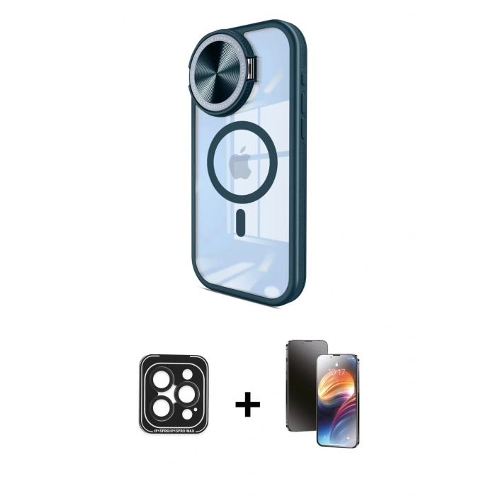 MARSİLYAN™- iPhone 15 Pro Max Kılıf Kıvılcım Modern Koleksiyonu - Siyah 3D Antistatik Mat Seramik Nano Ekran Koruyucu + PVD Metal Kamera Lens - SH