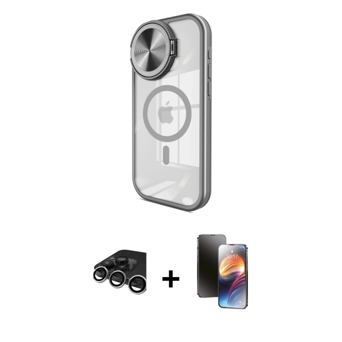 MARSİLYAN™- iPhone 15 Pro Max Kılıf Kıvılcım Modern Koleksiyonu - Siyah 3D Antistatik Mat Seramik Nano Ekran Koruyucu + Raze Metal Kamera Lens - GS