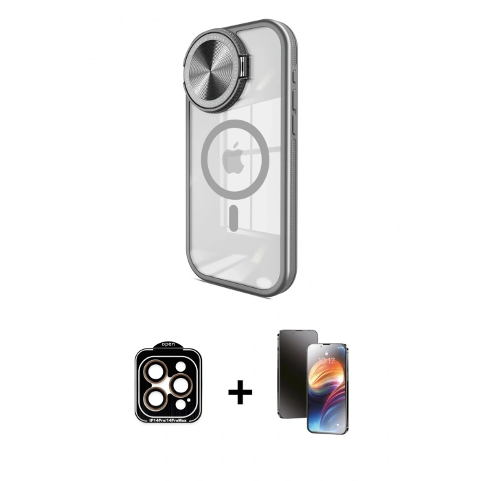 MARSİLYAN™- iPhone 15 Pro Max Kılıf Kıvılcım Modern Koleksiyonu - Siyah 3D Antistatik Mat Seramik Nano Ekran Koruyucu + PVD Metal Kamera Lens - TU