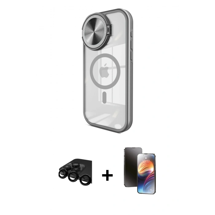 MARSİLYAN™- iPhone 15 Pro Max Kılıf Kıvılcım Modern Koleksiyonu - Siyah 3D Antistatik Mat Seramik Nano Ekran Koruyucu + Raze Metal Kamera Lens - SH