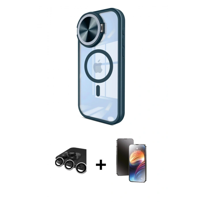 MARSİLYAN™- iPhone 15 Pro Max Kılıf Kıvılcım Modern Koleksiyonu - Siyah 3D Antistatik Mat Seramik Nano Ekran Koruyucu + Raze Metal Kamera Lens - GS