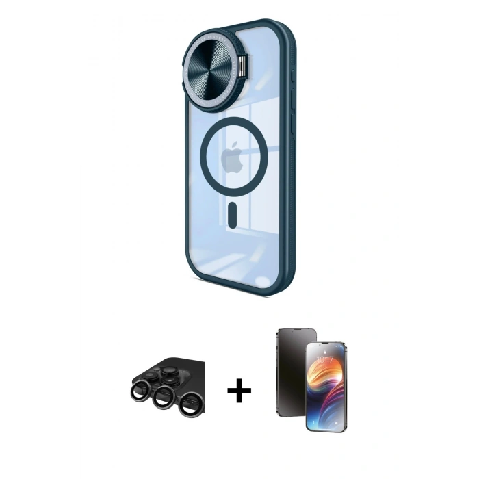 MARSİLYAN™- iPhone 15 Pro Max Kılıf Kıvılcım Modern Koleksiyonu - Siyah 3D Antistatik Mat Seramik Nano Ekran Koruyucu + Raze Metal Kamera Lens - TMGI