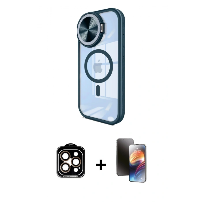 MARSİLYAN™- iPhone 15 Pro Max Kılıf Kıvılcım Modern Koleksiyonu - Siyah 3D Antistatik Mat Seramik Nano Ekran Koruyucu + PVD Metal Kamera Lens - TU