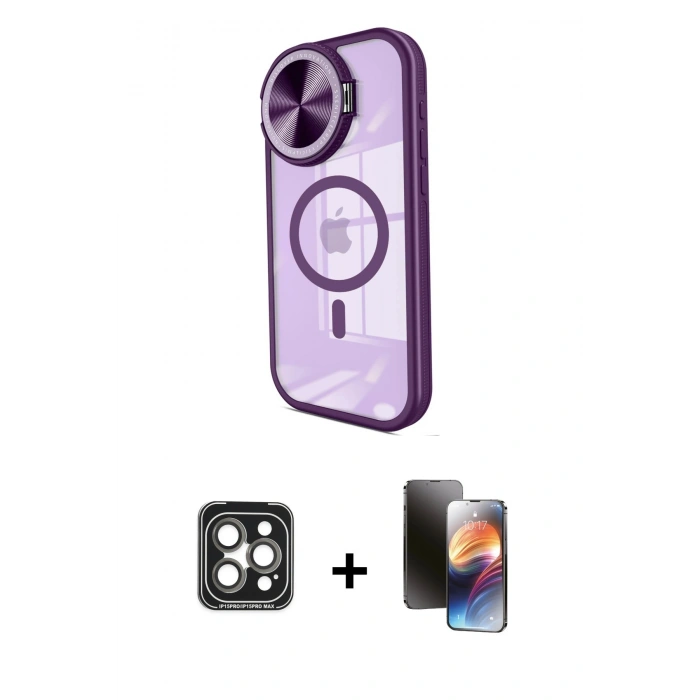 MARSİLYAN™- iPhone 15 Pro Max Kılıf Kıvılcım Modern Koleksiyonu - Siyah 3D Antistatik Mat Seramik Nano Ekran Koruyucu + PVD Metal Kamera Lens - GI