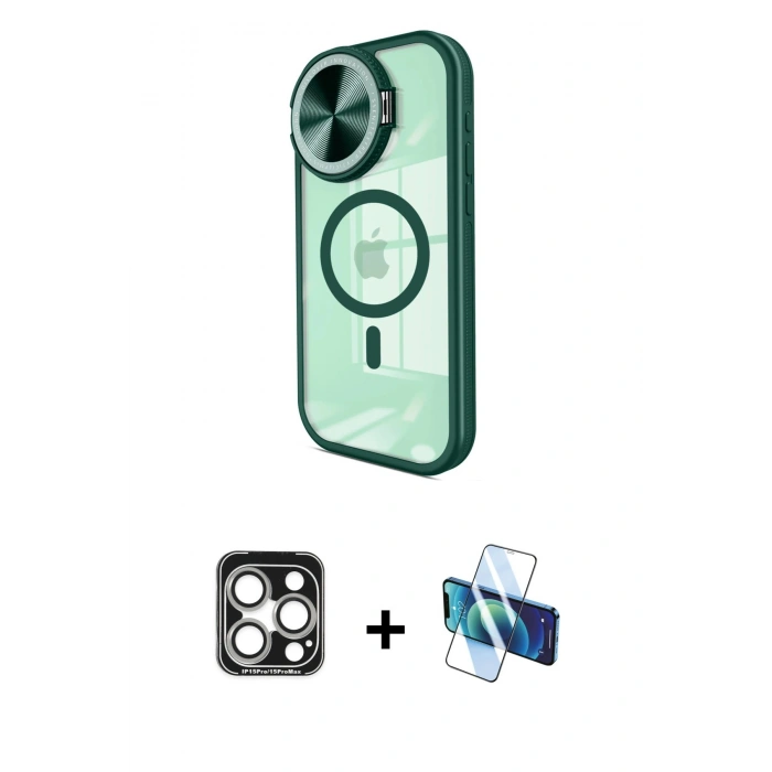 MARSİLYAN™- iPhone 15 Pro Max Kılıf Kıvılcım Modern Koleksiyonu - Siyah 3D Antistatik Seramik Nano Ekran Koruyucu + PVD Metal Kamera Lens - GS
