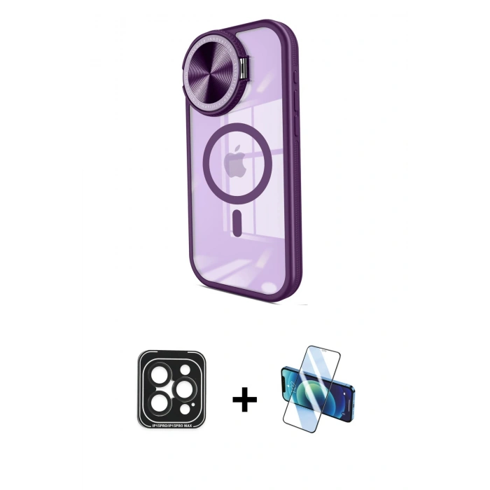 MARSİLYAN™- iPhone 15 Pro Max Kılıf Kıvılcım Modern Koleksiyonu - Siyah 3D Antistatik Seramik Nano Ekran Koruyucu + PVD Metal Kamera Lens - SH