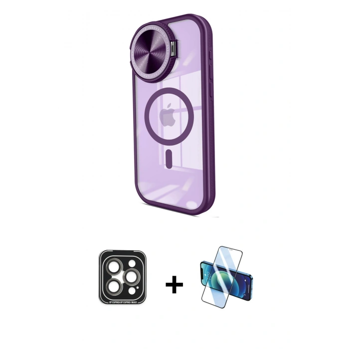 MARSİLYAN™- iPhone 15 Pro Max Kılıf Kıvılcım Modern Koleksiyonu - Siyah 3D Antistatik Seramik Nano Ekran Koruyucu + PVD Metal Kamera Lens - GI