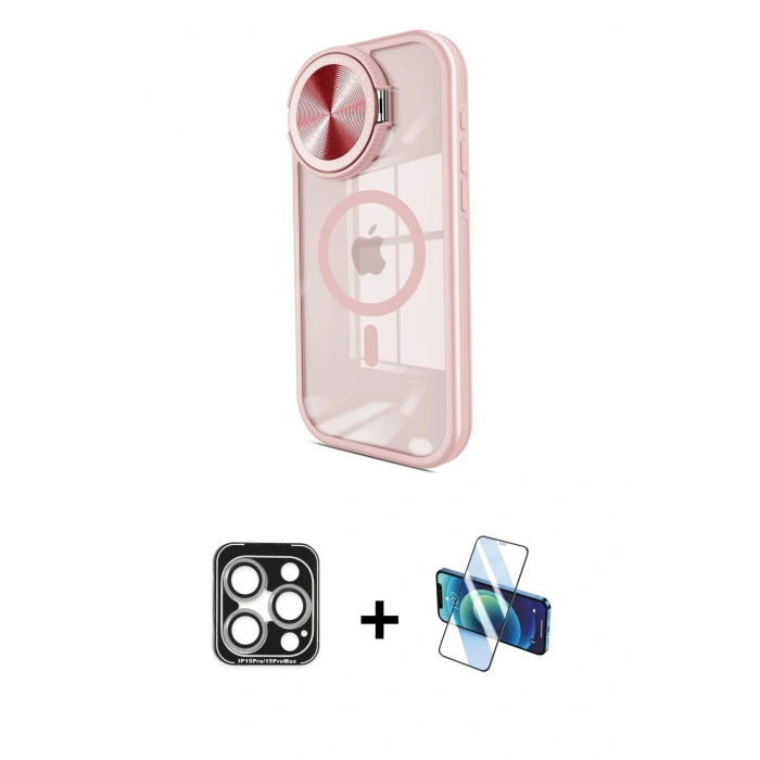 MARSİLYAN™- iPhone 15 Pro Max Kılıf Kıvılcım Modern Koleksiyonu - Siyah 3D Antistatik Seramik Nano Ekran Koruyucu + PVD Metal Kamera Lens - GS