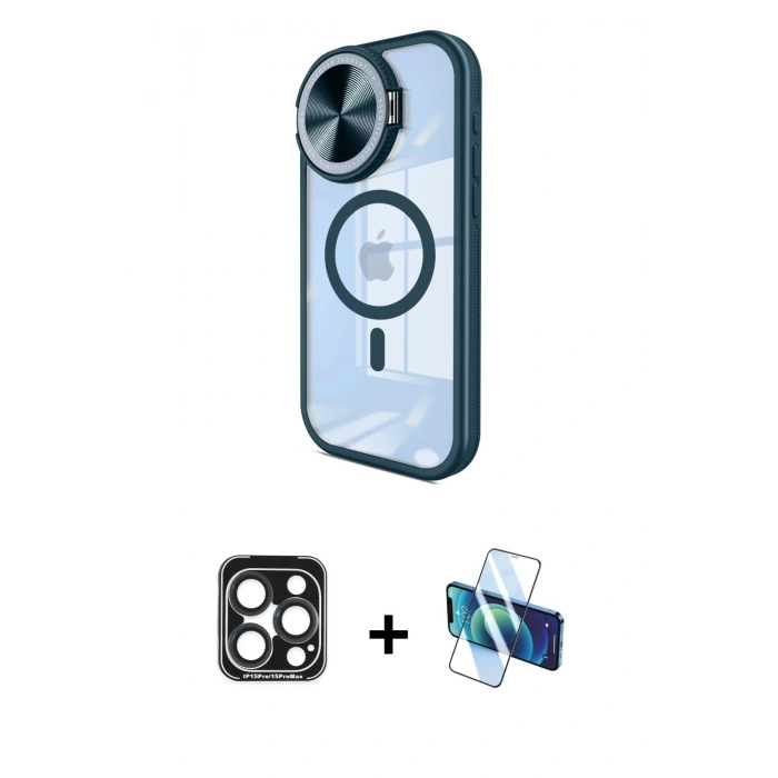 MARSİLYAN™- iPhone 15 Pro Max Kılıf Kıvılcım Modern Koleksiyonu - Siyah 3D Antistatik Seramik Nano Ekran Koruyucu + PVD Metal Kamera Lens - LT